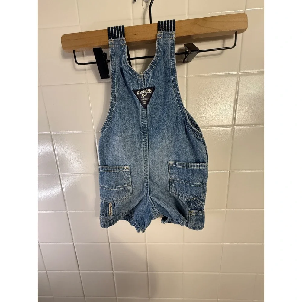 OshKosh B'gosh Vestbak Denim Shortalls 12M Medium Wash Striped Straps